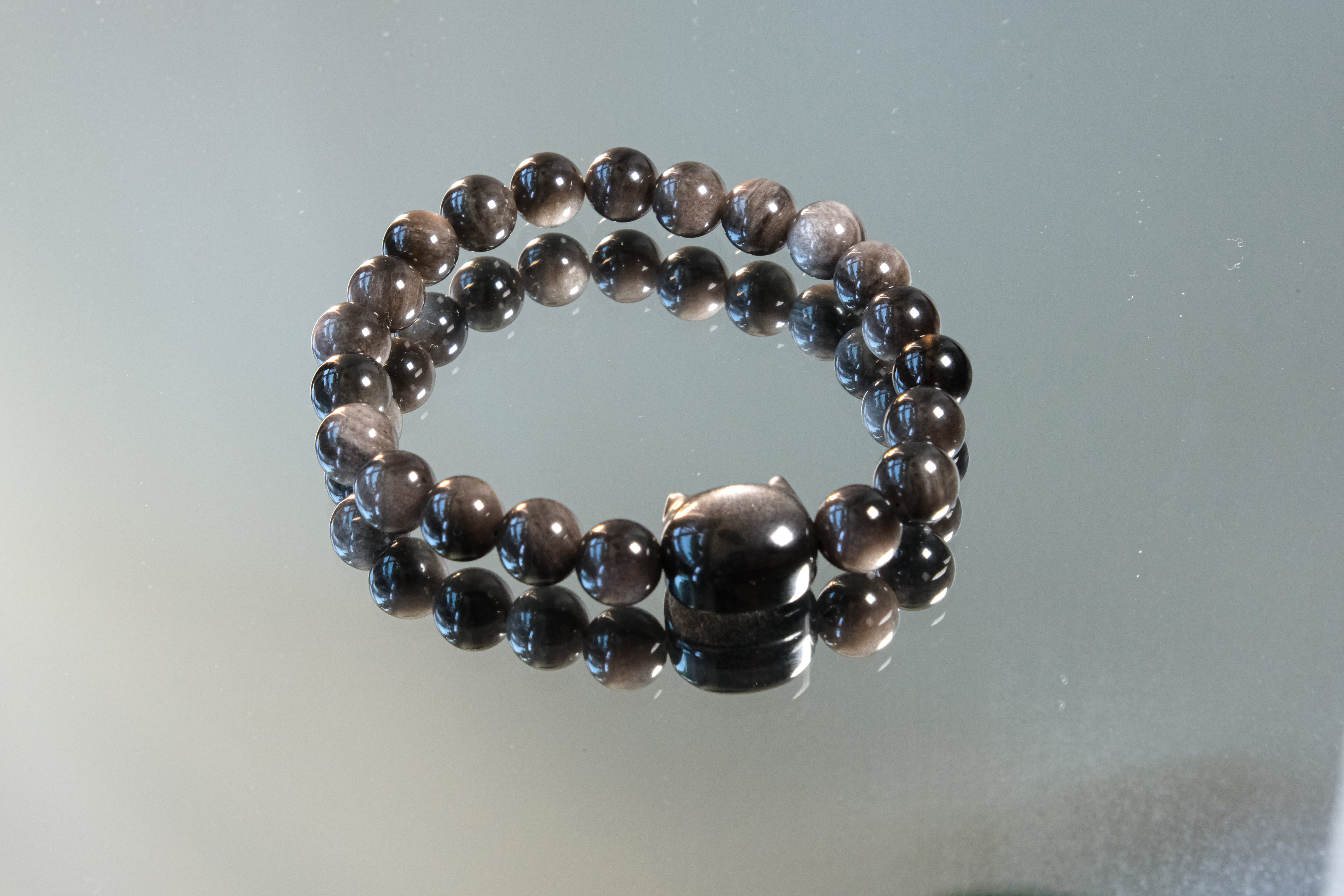 Obsidian Pet Therapy Bracelet - Handmade Healing Stone Jewelry with Black Cat Icon for Pet Lovers