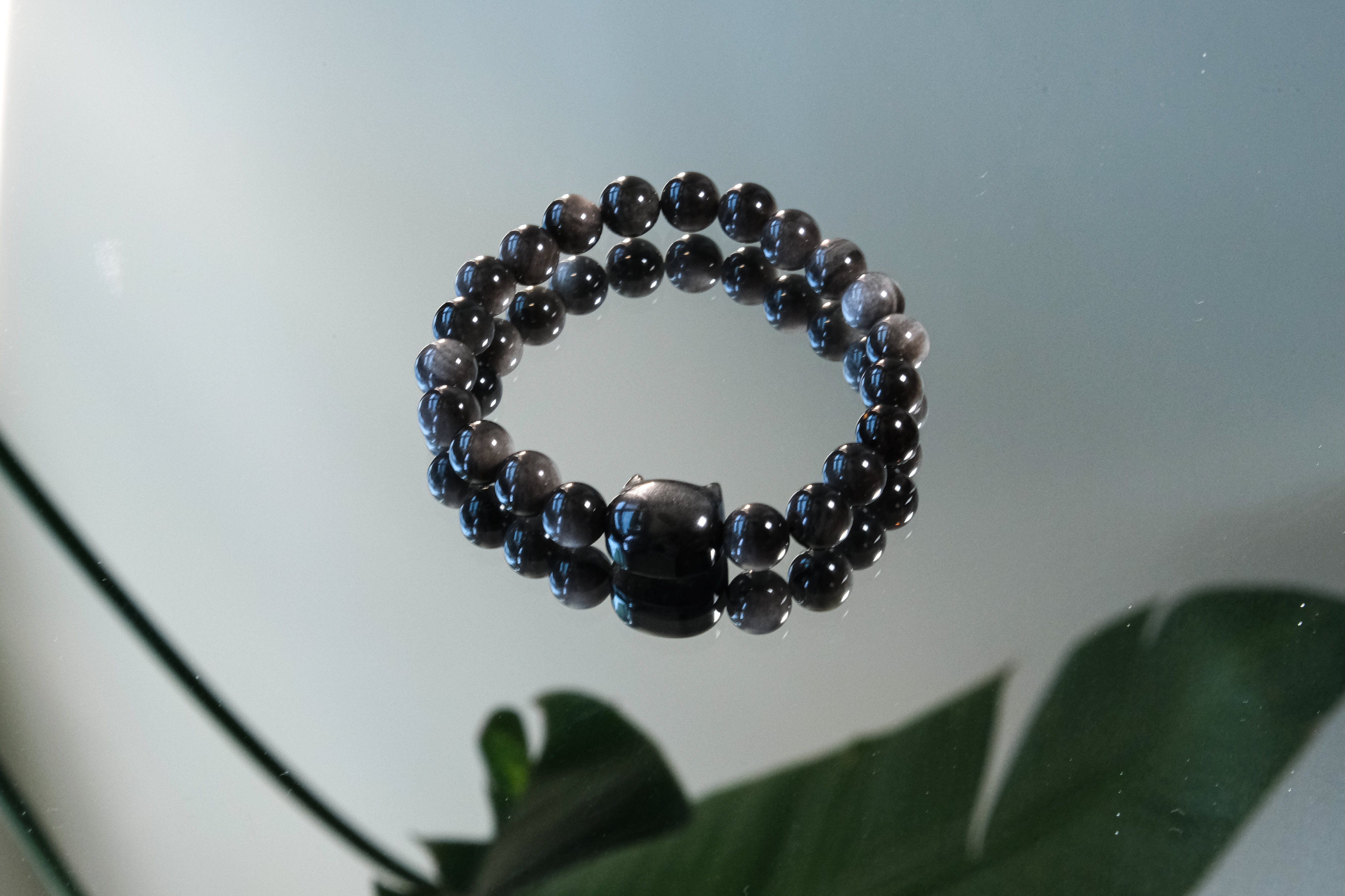 Obsidian Pet Therapy Bracelet - Handmade Healing Stone Jewelry with Black Cat Icon for Pet Lovers