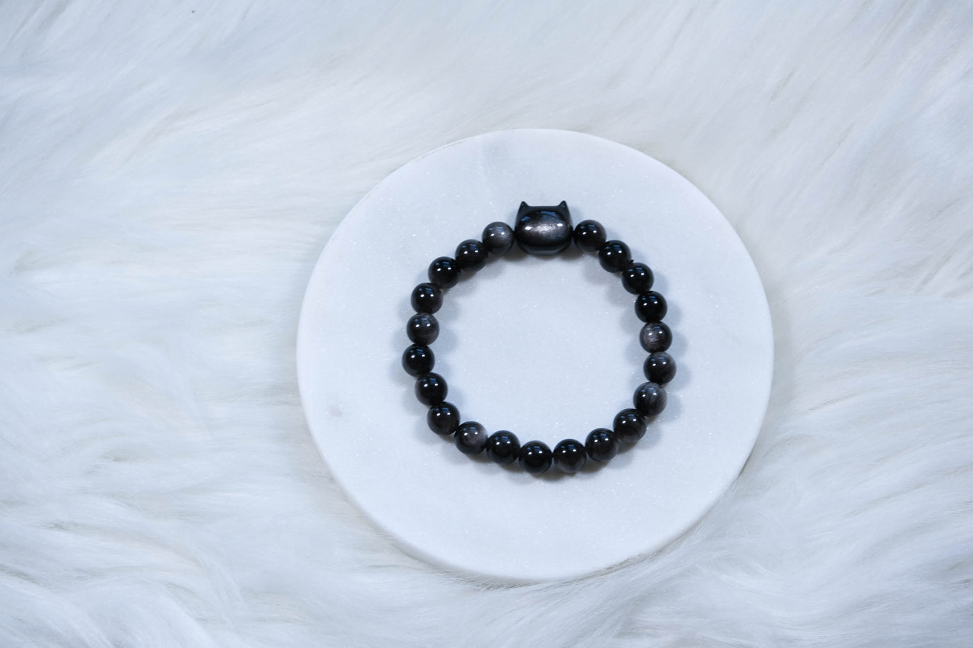 Obsidian Pet Therapy Bracelet - Handmade Healing Stone Jewelry with Black Cat Icon for Pet Lovers