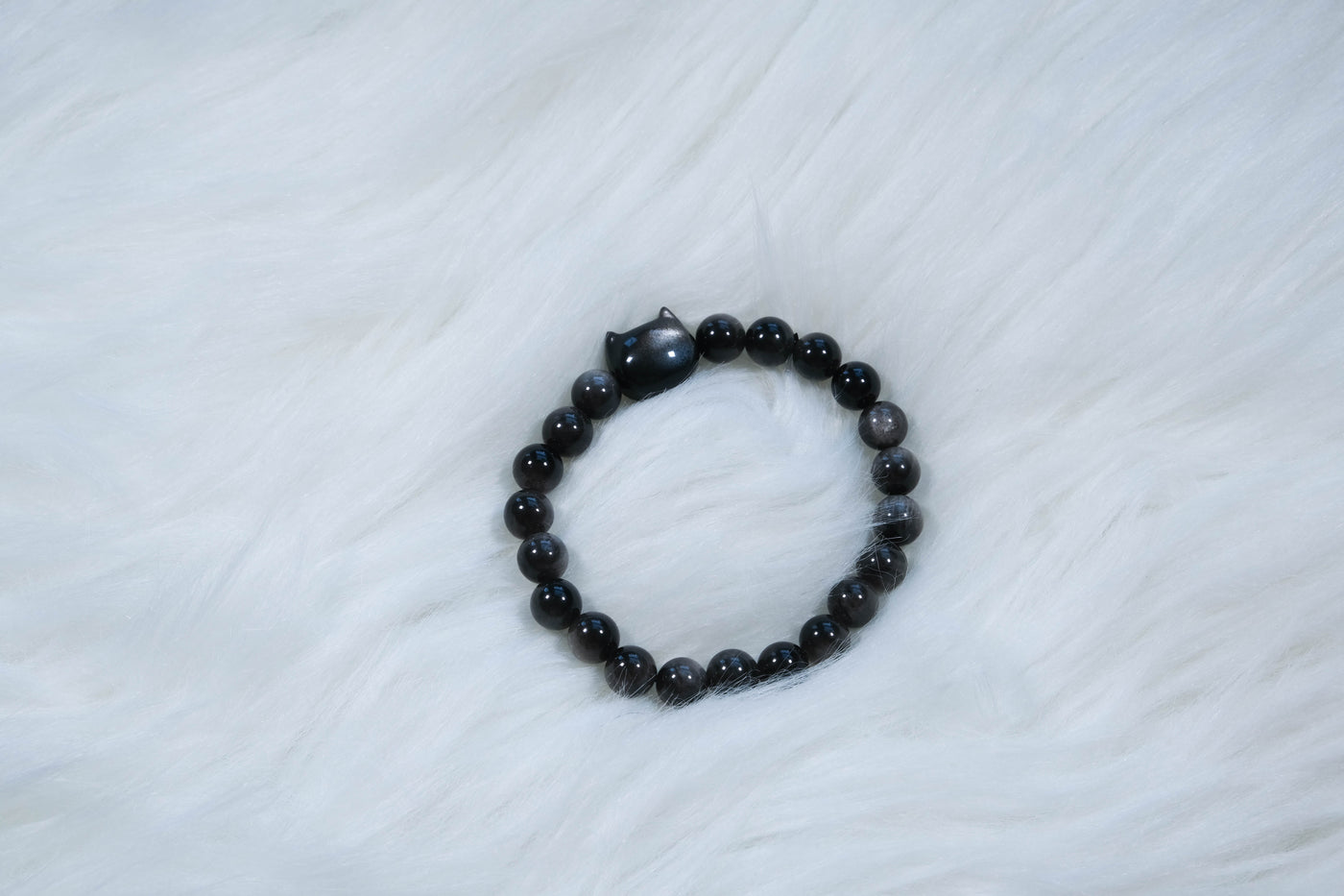 Obsidian Pet Therapy Bracelet - Handmade Healing Stone Jewelry with Black Cat Icon for Pet Lovers