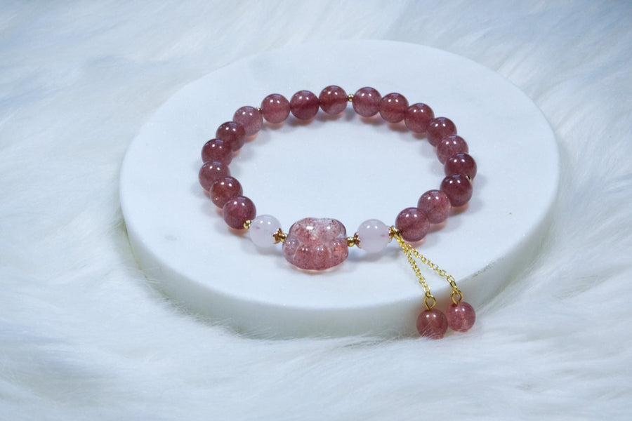 Strawberry Quartz Pet Harmony Bracelet - Handmade Healing Crystal Jewelry for Pet Lovers