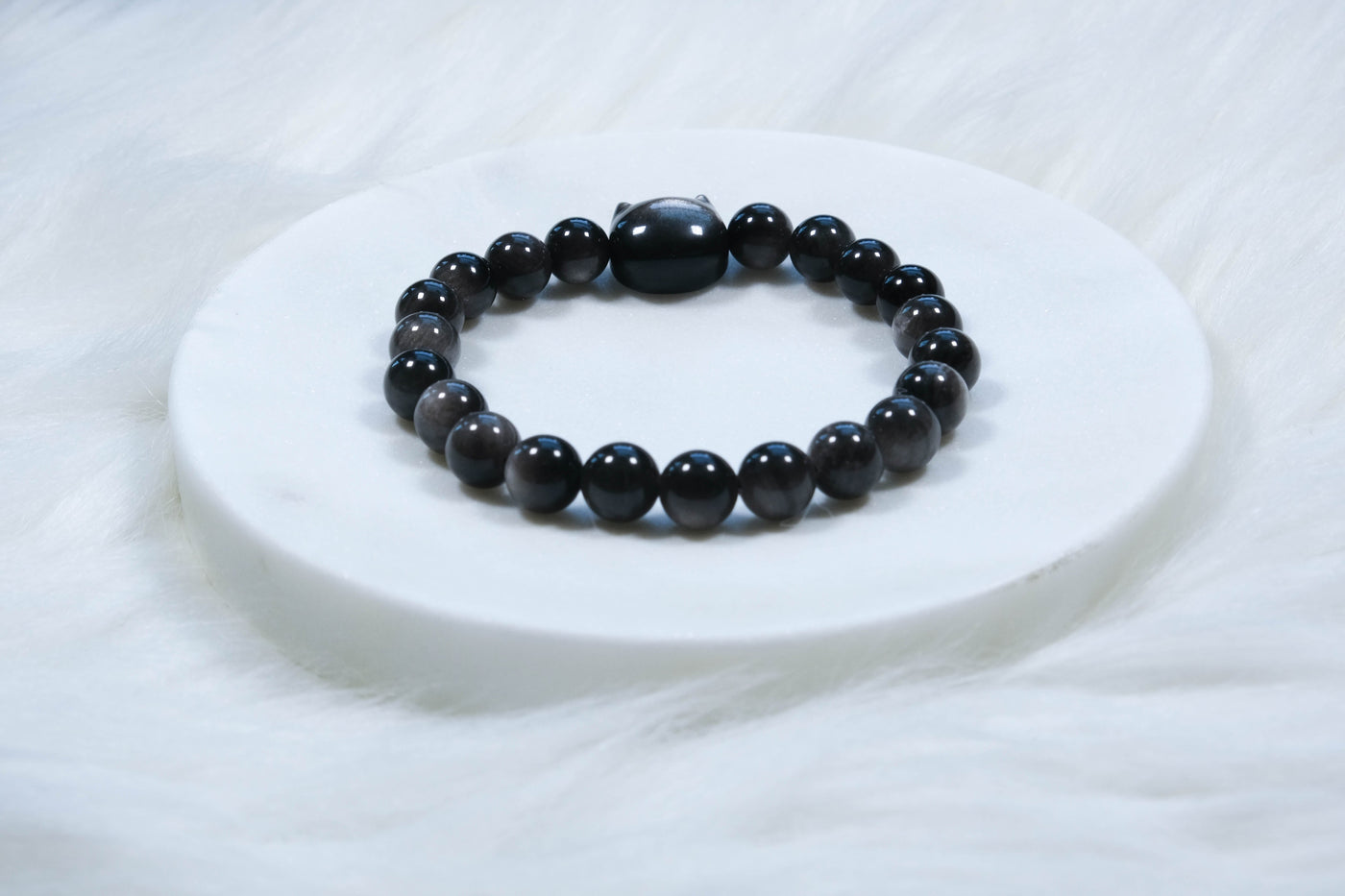 Obsidian Pet Therapy Bracelet - Handmade Healing Stone Jewelry with Black Cat Icon for Pet Lovers