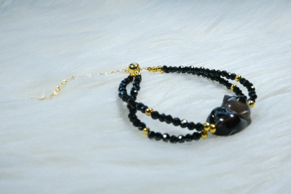 Obsidian Pet Harmony Bracelet - Handmade Healing Stone Jewelry for Pet Lovers