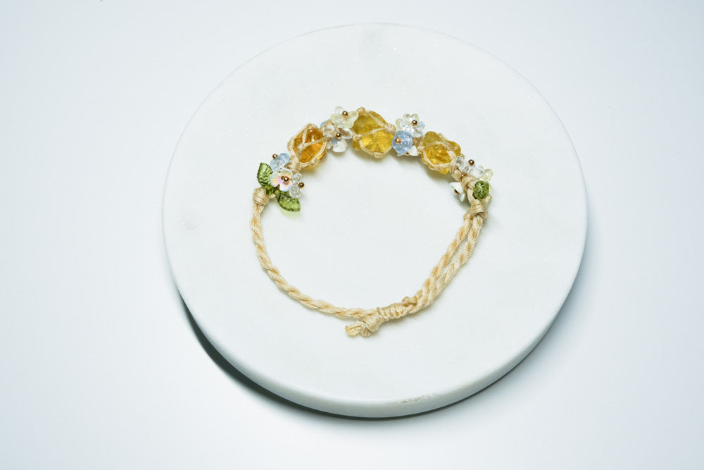 Handwoven Citrine and Floral Charm Bracelet