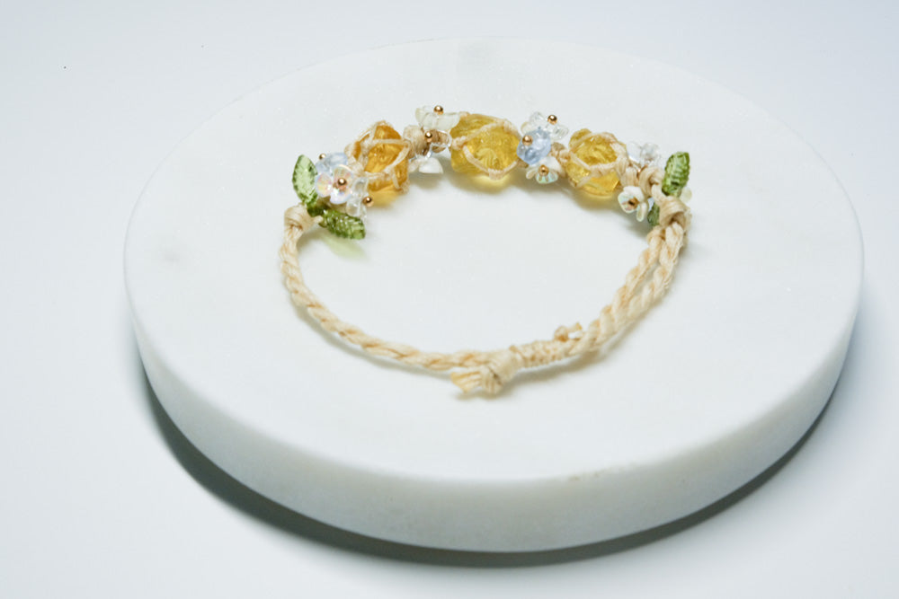 Handwoven Citrine and Floral Charm Bracelet