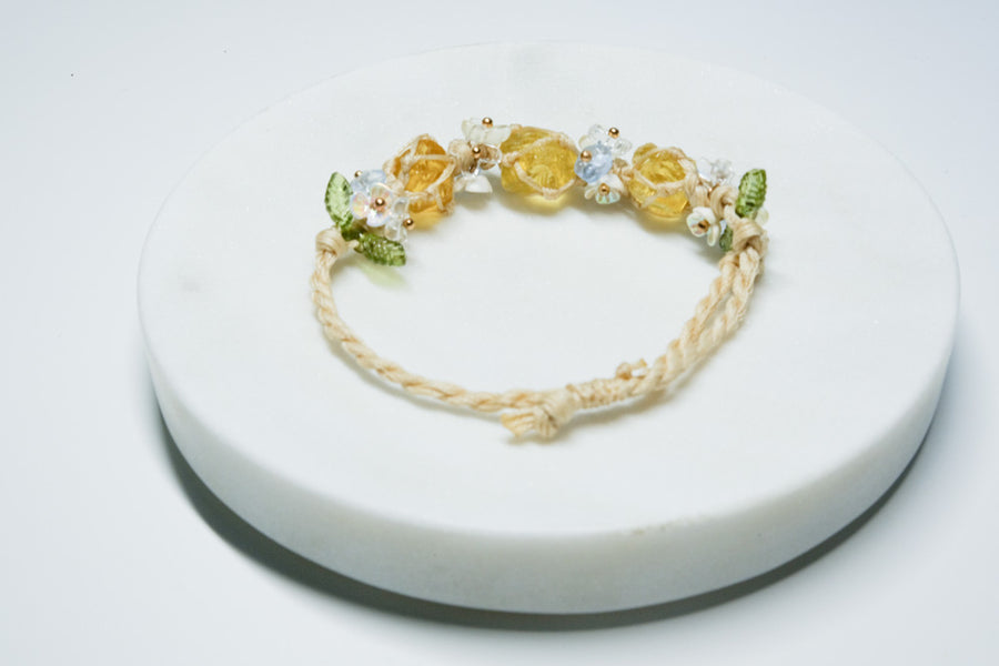 Handwoven Citrine and Floral Charm Bracelet